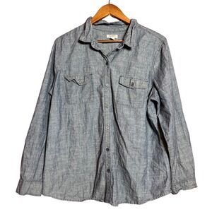 Old Navy Women XL Blue Chambray Denim Button Down Long Sleeve Shirt Pocket Tee